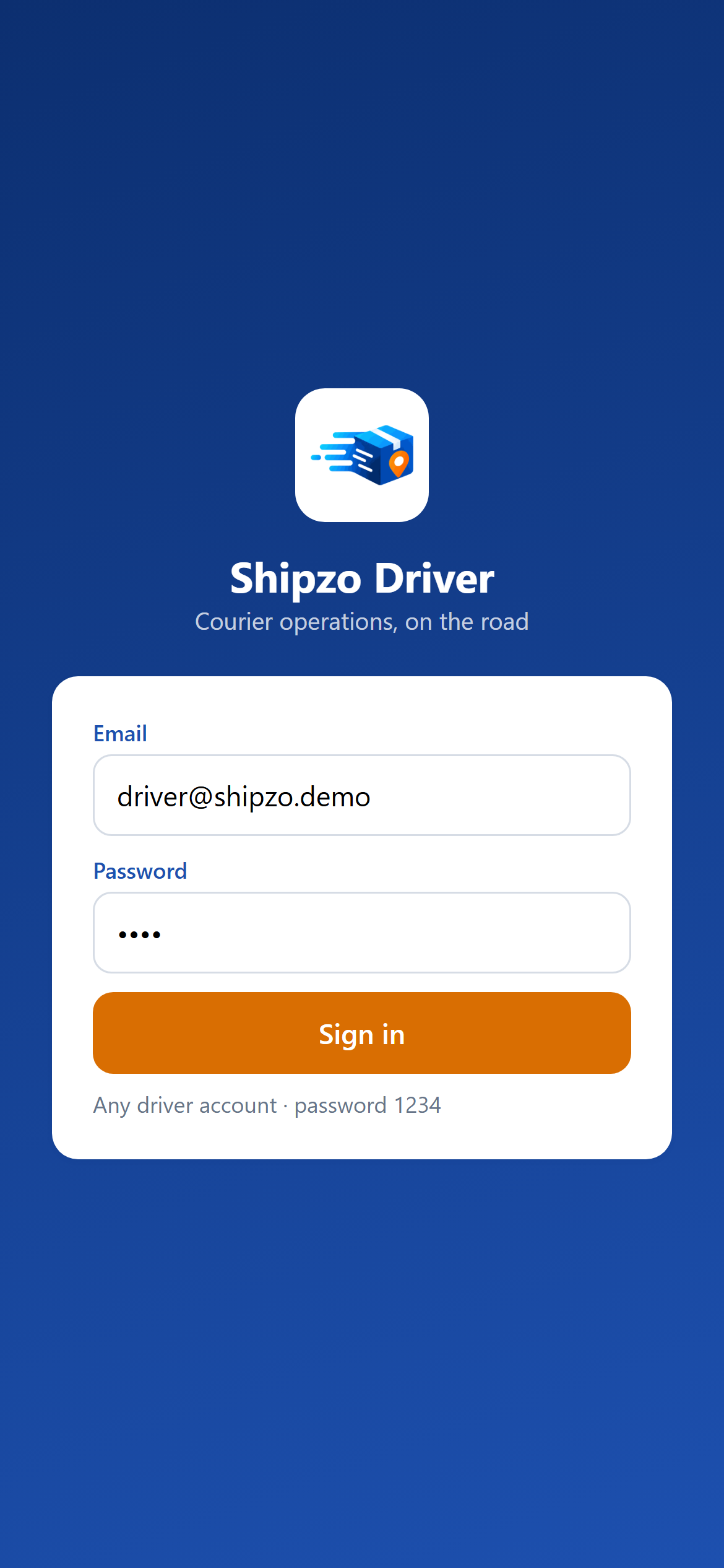 Driver app sign in