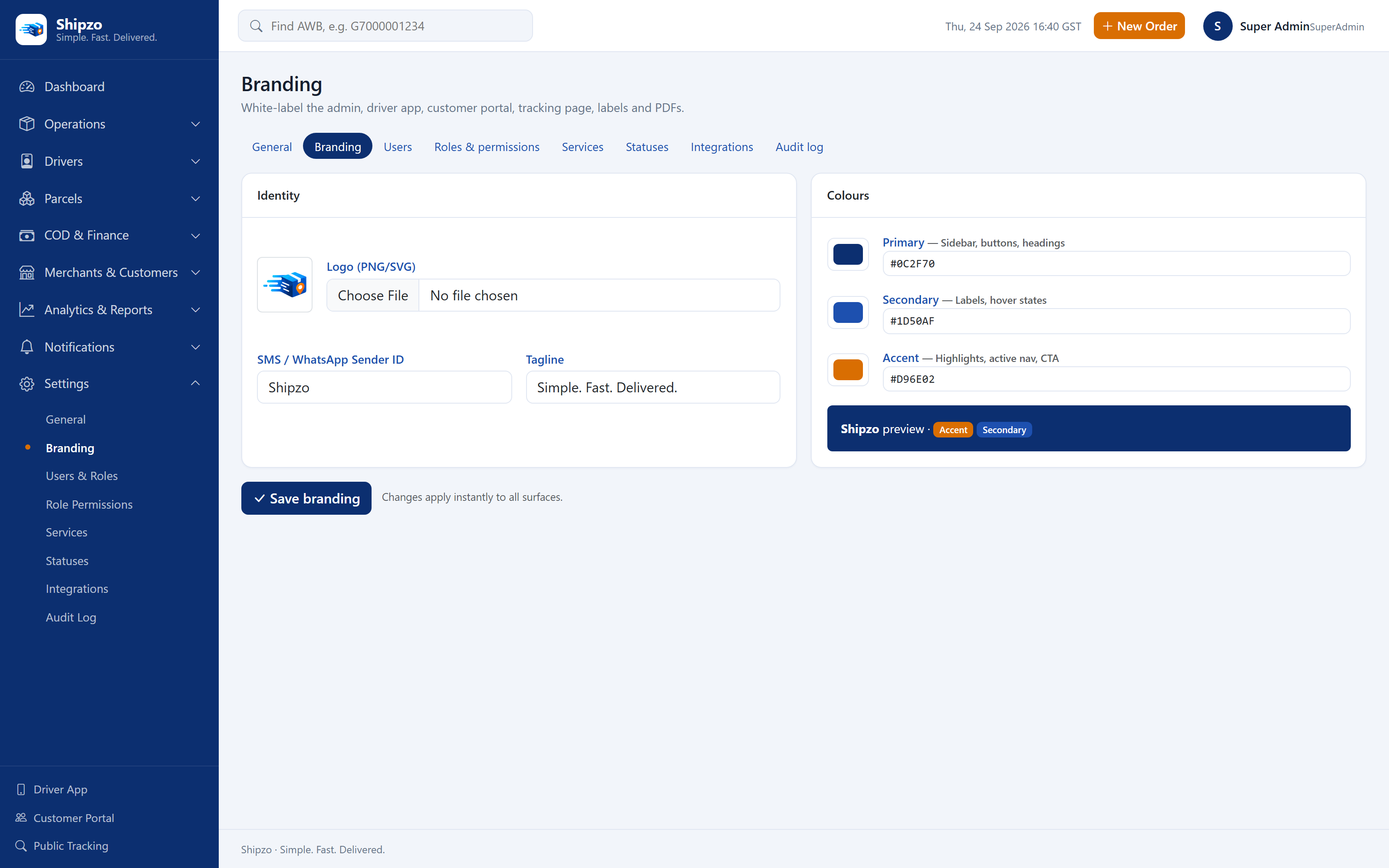 Branding settings
