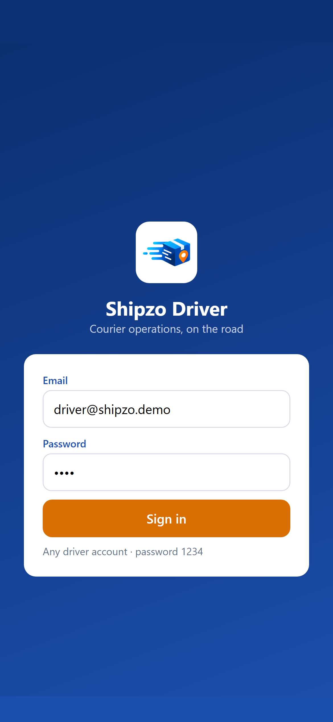 Driver app sign in