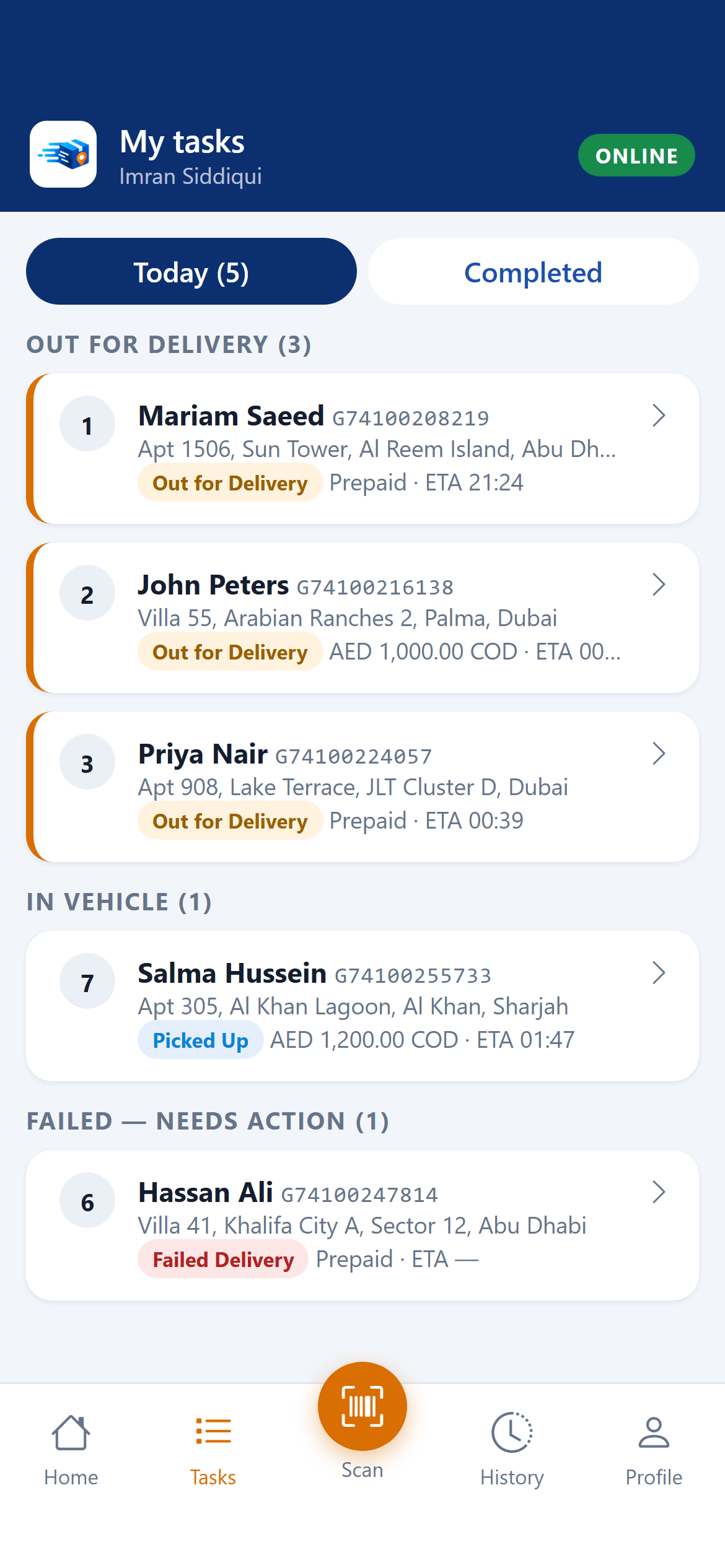 Driver task list