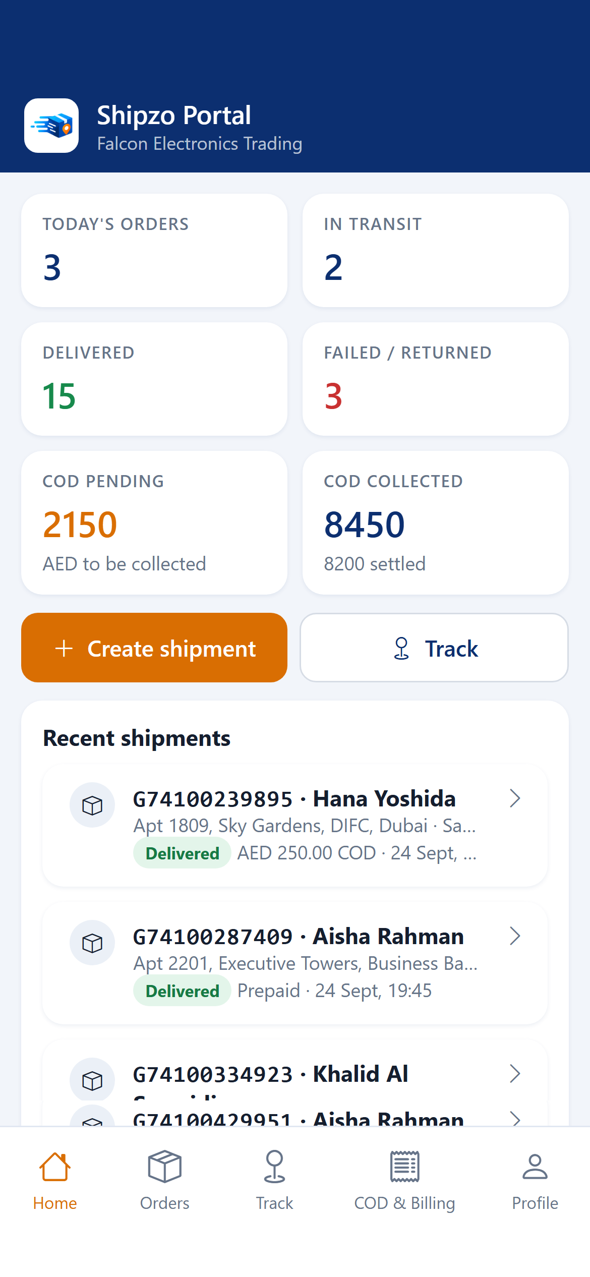 Shipzo merchant portal home